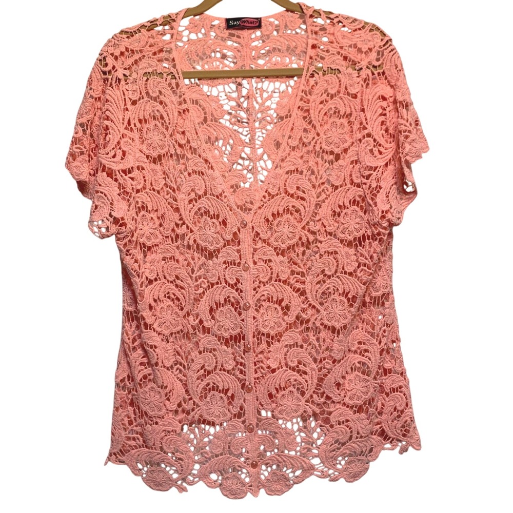 Say What? Floral Crochet Lace Cardigan‎ Large Dollette Whimsigoth Coquette Girly